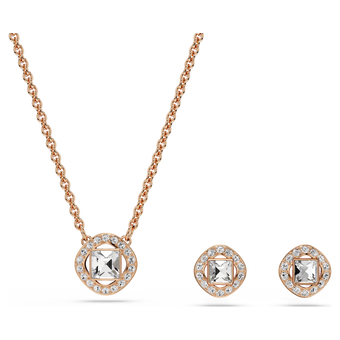 swarovski طقم una angelic، قطع مستدير، لون أبيض، طلاء باللون الذهبي الوردي