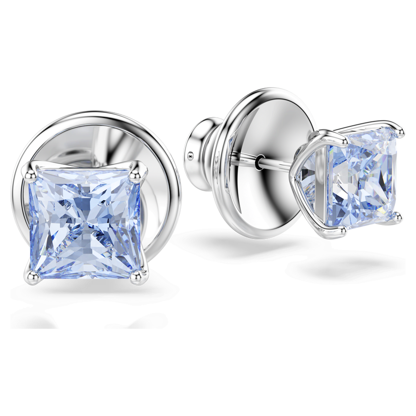 swarovski أقراط دبوسية matrix، قطع مربع، لون أزرق، طلاء روديوم