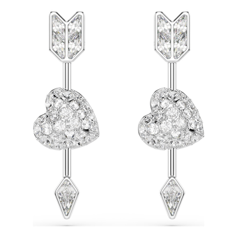 swarovski أقراط متدلية idyllia، قطع متنوع، شكل قلب وسهم، لون أبيض، طلاء روديوم