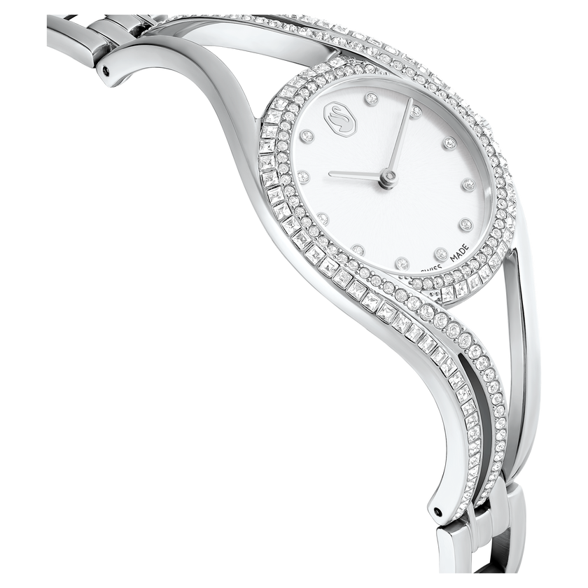 swarovski ساعة hyperbola bangle، سويسرية الصنع، سوار معدن، لون فضي، ستانلس ستيل
