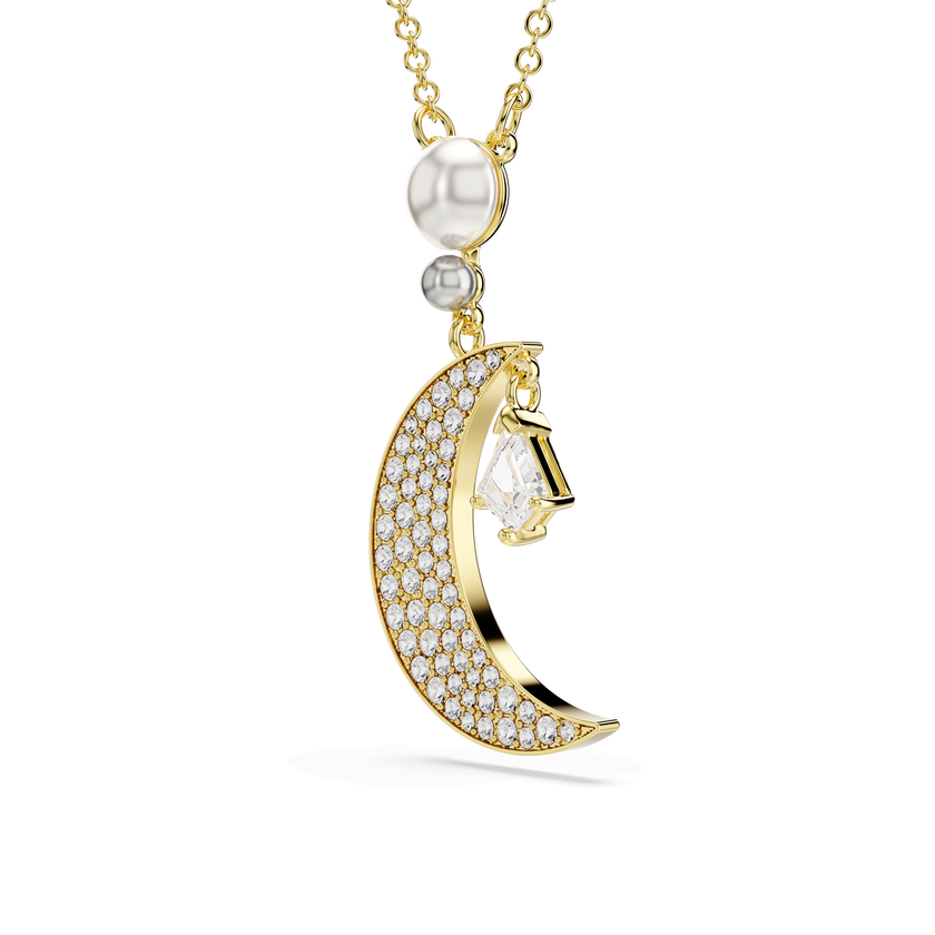 swarovski قلادة symbolica، قطع مُستدير، قمر، لون أبيض، لمسة نهائية من الذهب عيار 18 قيراط