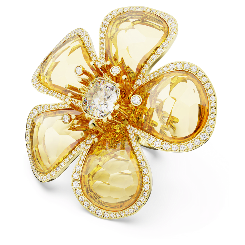 swarovski خاتم florere كوكتيل، على شكل زهرة، لون أصفر، طلاء بلون ذهبي