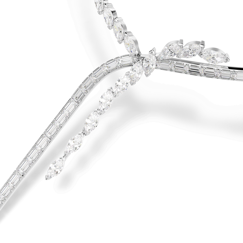 swarovski عقد mesmera على شكل y، قطع متنوع، لون أبيض، طلاء روديوم