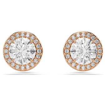 swarovski أقراط دبوسية una angelic، قطع مُستدير، ترصيع بافيه، لون أبيض، لمسة نهائية من الذهب الوردي عيار 18 قيراط