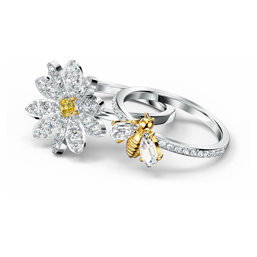 swarovski مجموعة خواتم eternal flower، لون أصفر، لمسة نهائية من معادن مختلطة