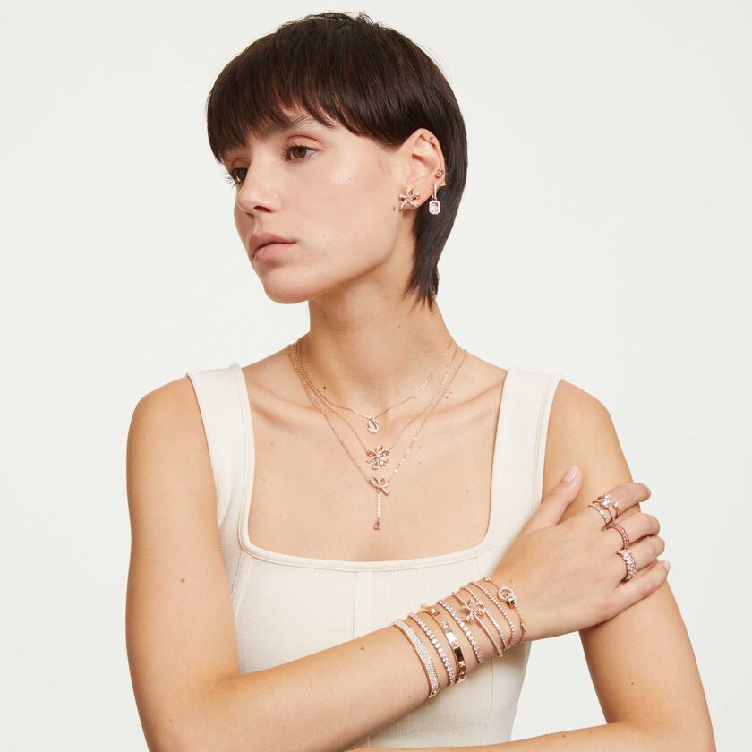 swarovski أقراط دبوسية hyperbola، على شكل قوس، حجم صغير، لون أبيض، طلاء بلون ذهبي وردي
