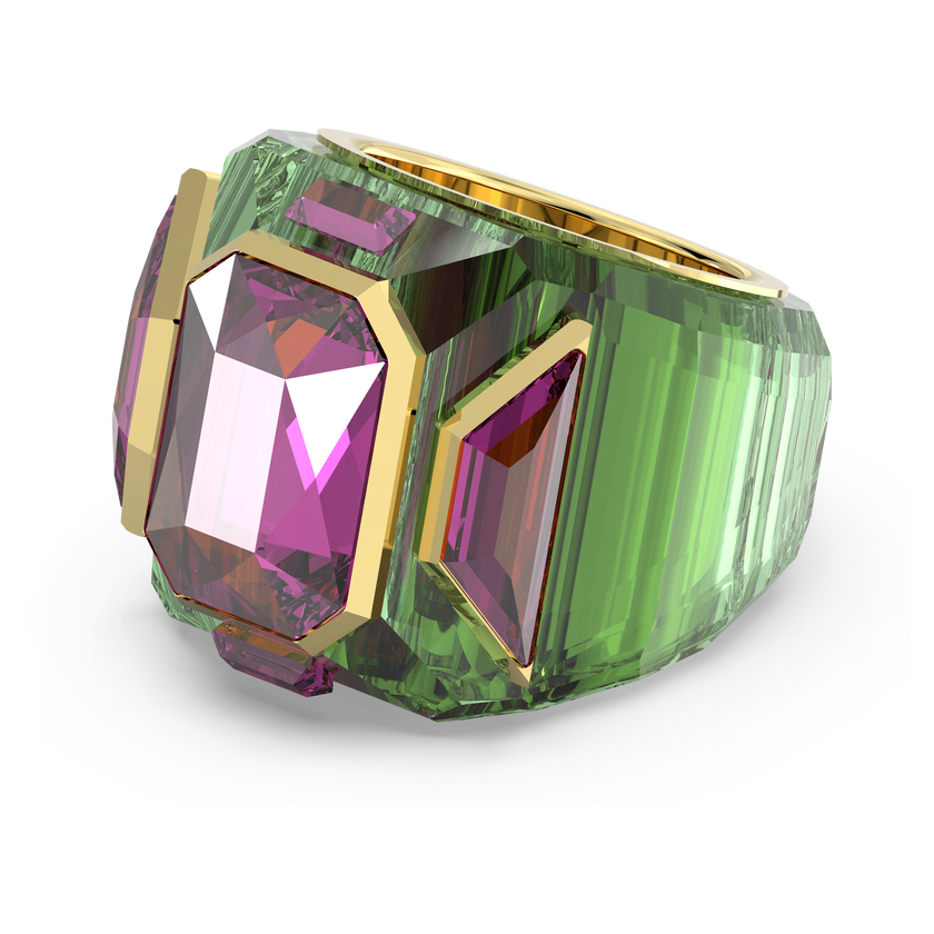 swarovski خاتم كوكتيل chroma، لون أخضر، طلاء ذهبي