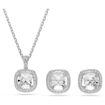 swarovski طقم una angelic، قطع كوشن، لون أبيض، طلاء روديوم