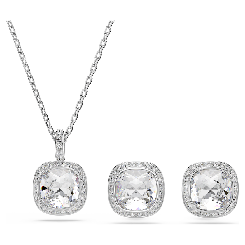 swarovski طقم una angelic، قطع كوشن، لون أبيض، طلاء روديوم