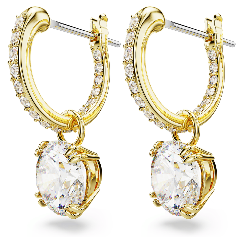 swarovski أقراط متدلية stilla، قطع مستدير، لون أبيض، طلاء بلون ذهبي