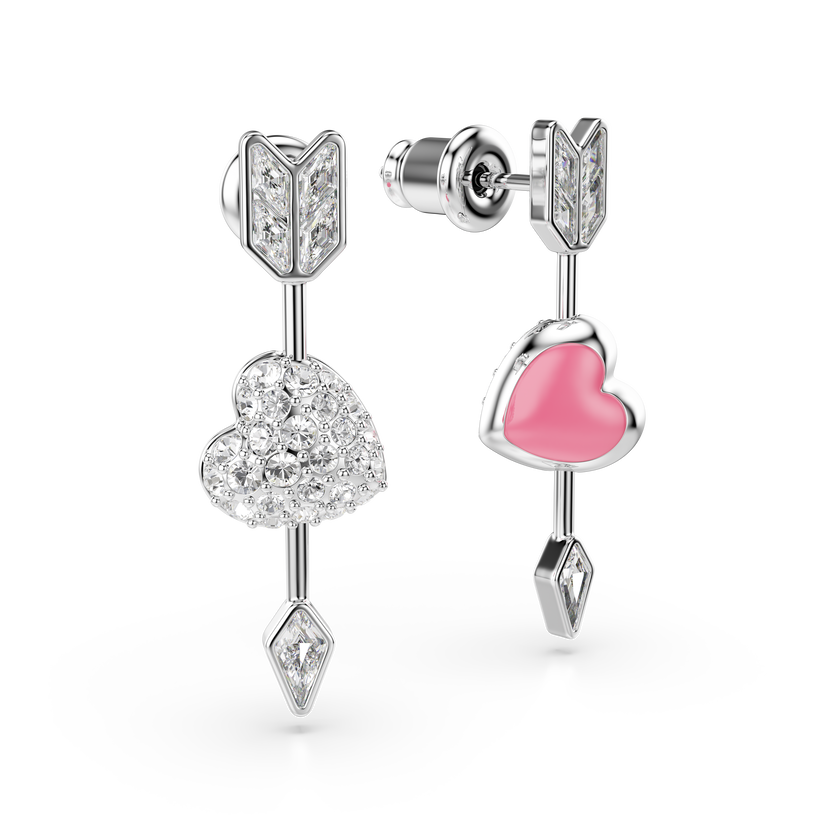 swarovski أقراط متدلية idyllia، قطع متنوع، شكل قلب وسهم، لون أبيض، طلاء روديوم