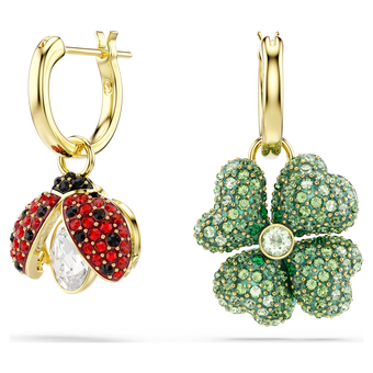 swarovski أقراط متدلية idyllia، طقم  3 قطع ، شكل دعسوقة، شكل زهرة برسيم، شكل فراولة، ألوان متعددة، طلاء باللون الذهبي