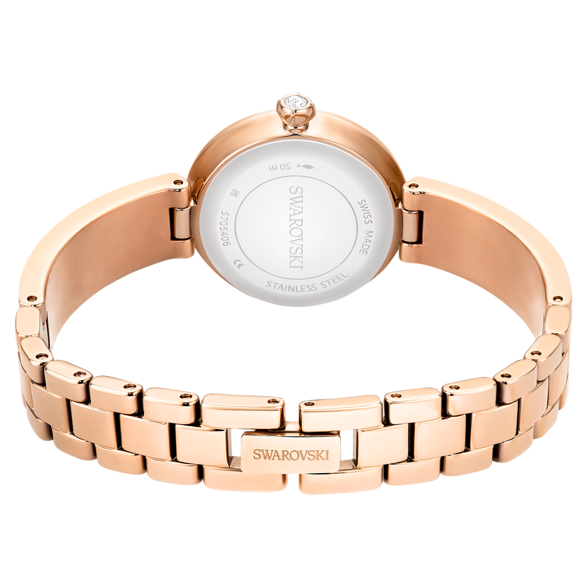 swarovski ساعة بسوار matrix pearl bangle، صناعة سويسرية، سوار مرصع بالكريستال، لون أبيض، لمسة نهائية باللون الذهبي الوردي