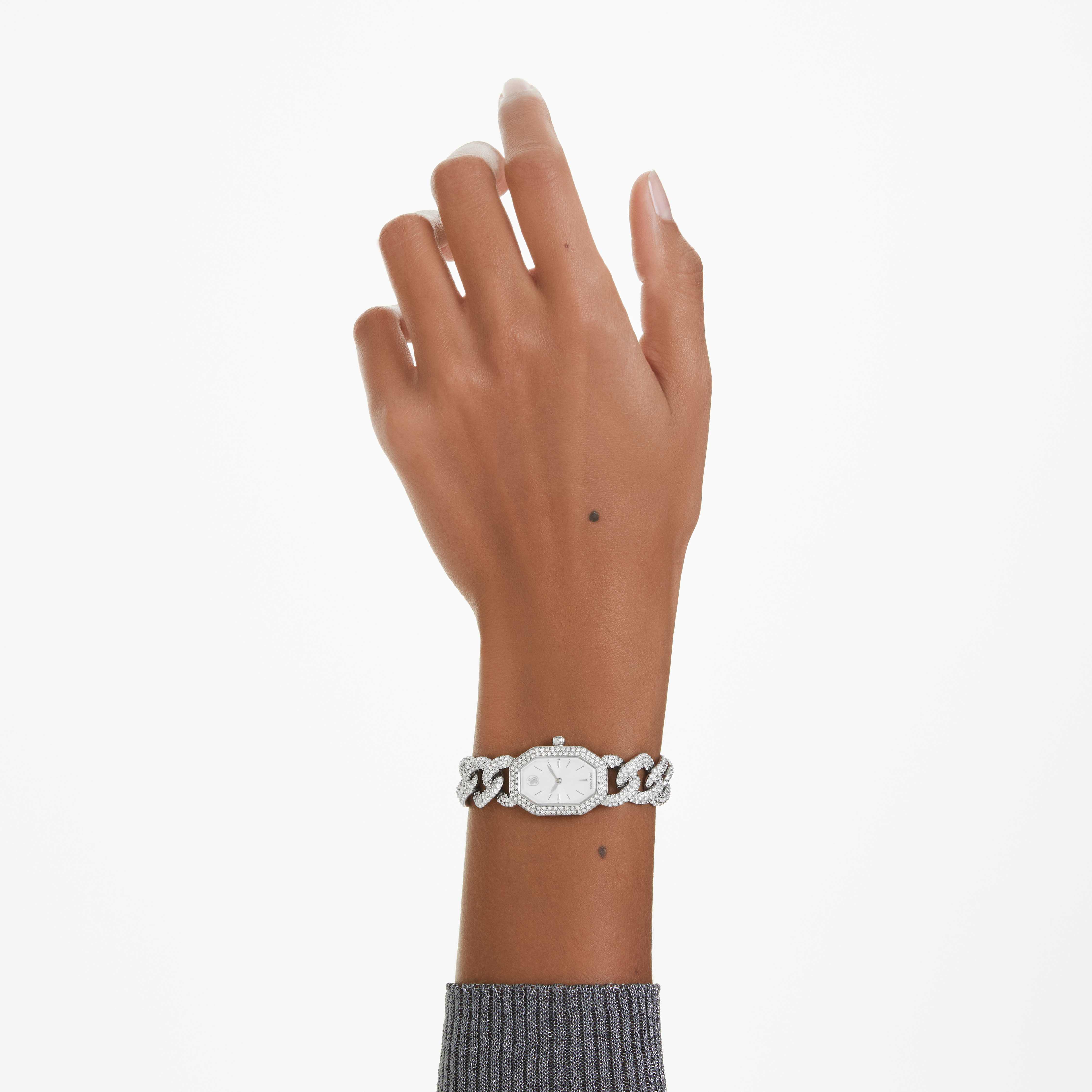 swarovski ساعة يد dextera chain، صناعة سويسرية، سوار كريستال، لون فضي، إستانلس ستيل