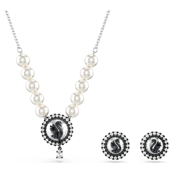 طقم swarovski swan، لؤلؤ كريستال، على شكل بجعة، لون رمادي، طلاء روديوم