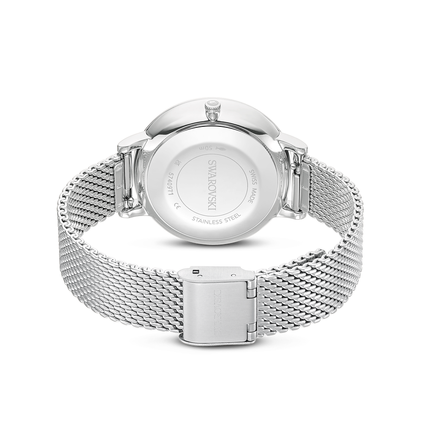 swarovski ساعة clarica، صناعة سويسرية، سوار معدني، لون فضي، ستانلس ستيل