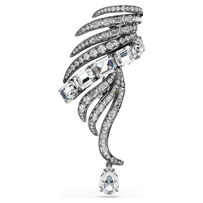 swarovski بروش the vienna collection، شكل ريشة، لون أبيض، طلاء روثينيوم