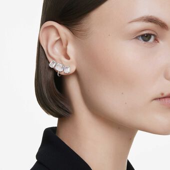 swarovski أقراط بمشبك millenia، قطع مثمن، لون أبيض، طلاء روديوم