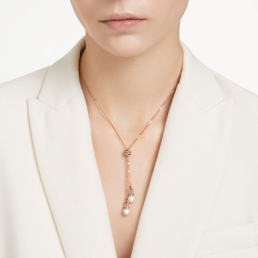 swarovski قلادة originally على شكل حرف y، لون أبيض، طلاء بلون ذهبي وردي