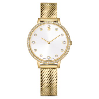 swarovski ساعة clarica، صناعة سويسرية، سوار معدني، لون ذهبي، لمسة نهائية باللون الذهبي