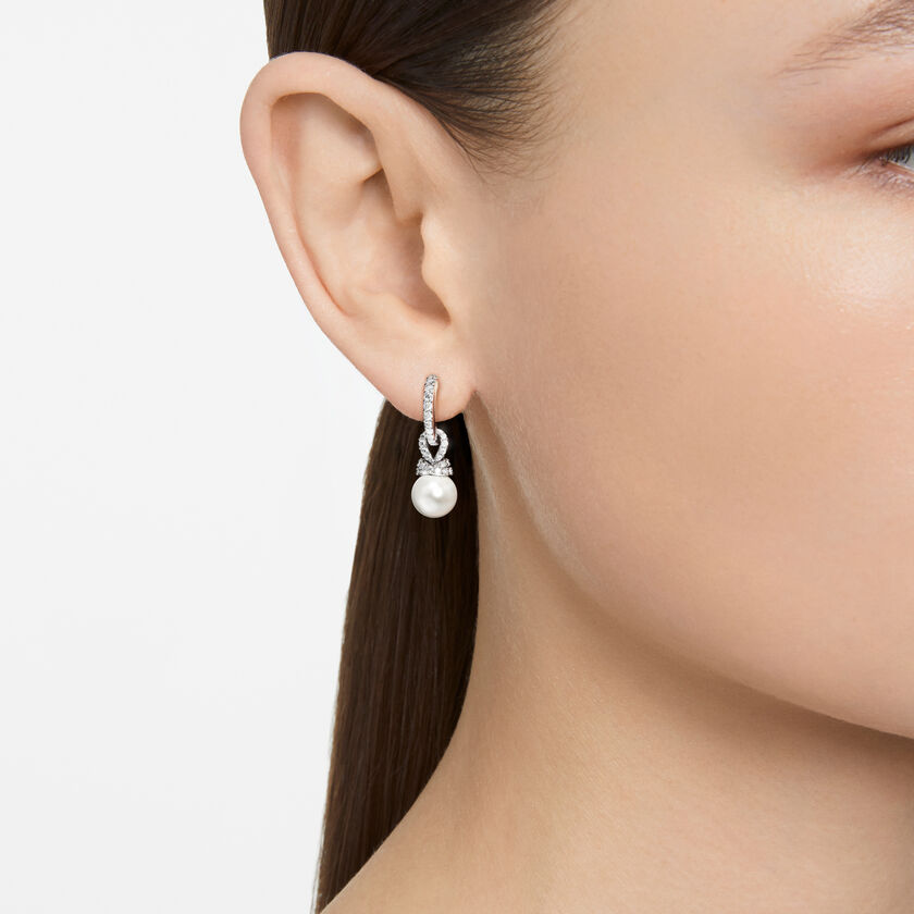 swarovski أقراط متدلية originally، لآلئ كريستال، أحجار كريستال صغيرة متراصة، لون أبيض، طلاء روديوم