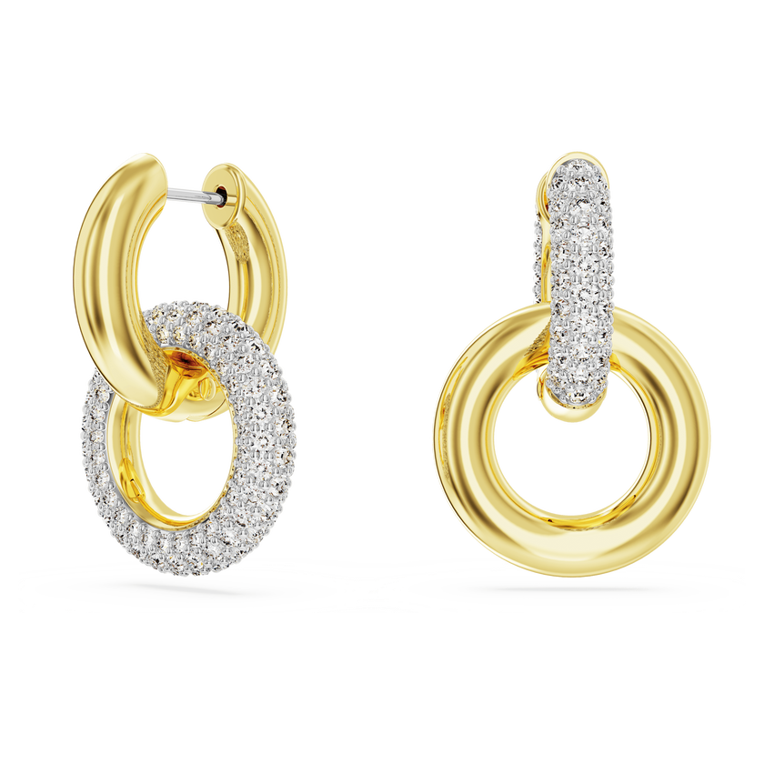 swarovski أقراط حلقية dextera، حلقات متداخلة، لون أبيض، طلاء بلون ذهبي
