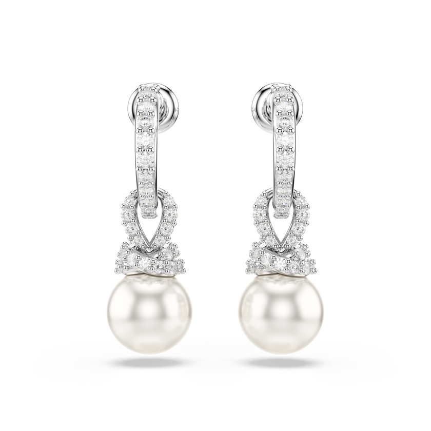 swarovski أقراط متدلية originally، لآلئ كريستال، أحجار كريستال صغيرة متراصة، لون أبيض، طلاء روديوم