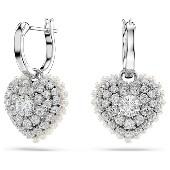 swarovski أقراط متدلية hyperbola، لؤلؤ كريستال، على شكل قلب، لون أبيض، طلاء روديوم