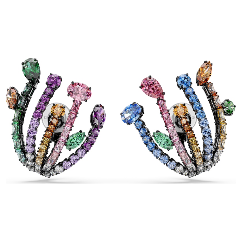 swarovski أقراط matrix، قطع متنوع، شكل باقة، ألوان متعددة، طلاء روثينيوم