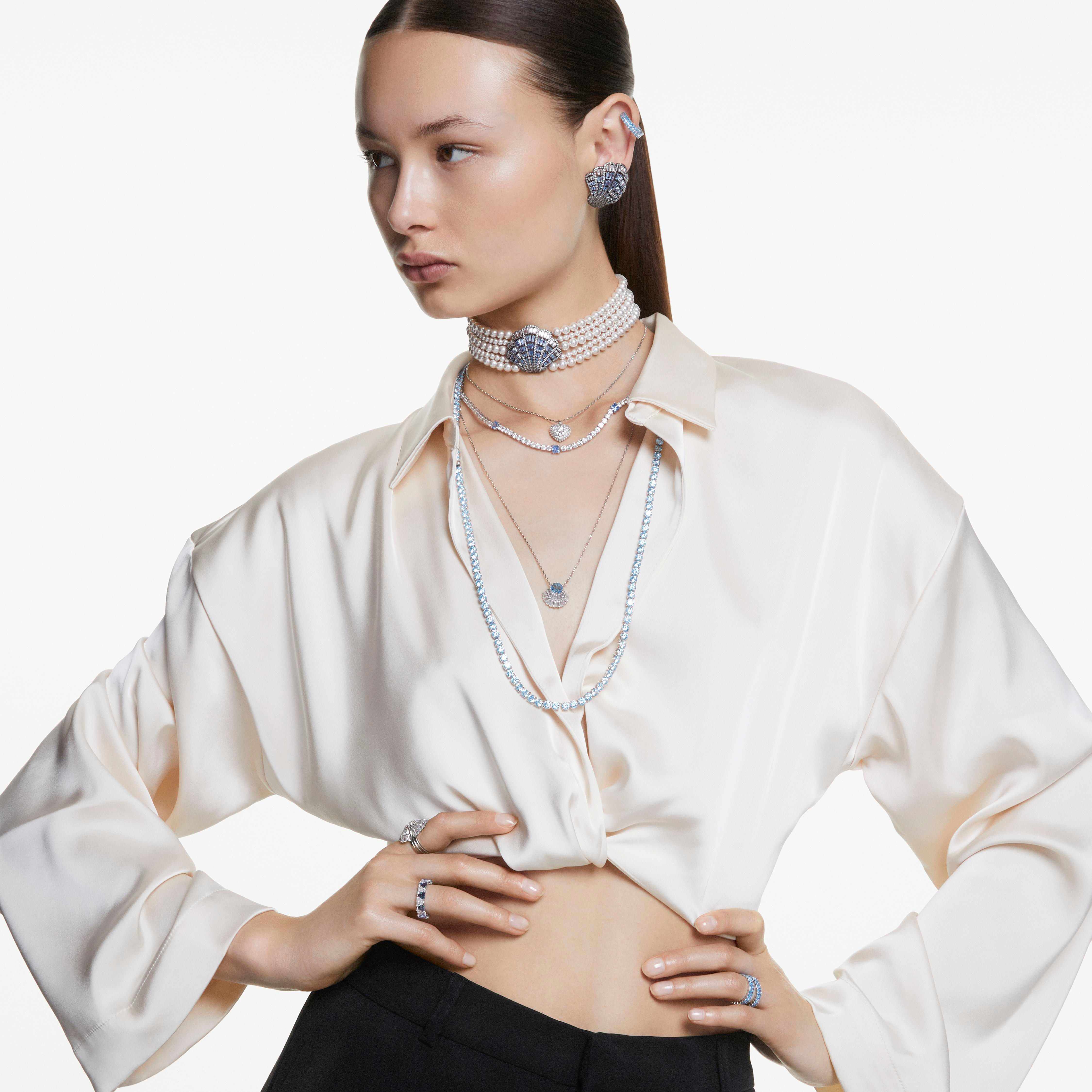 swarovski قلادة idyllia، على شكل قلب، لون أبيض، طلاء روديوم