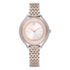 swarovski crystalline aura watch  swiss made  metal bracelet  rose gold tone  mixed metal finish