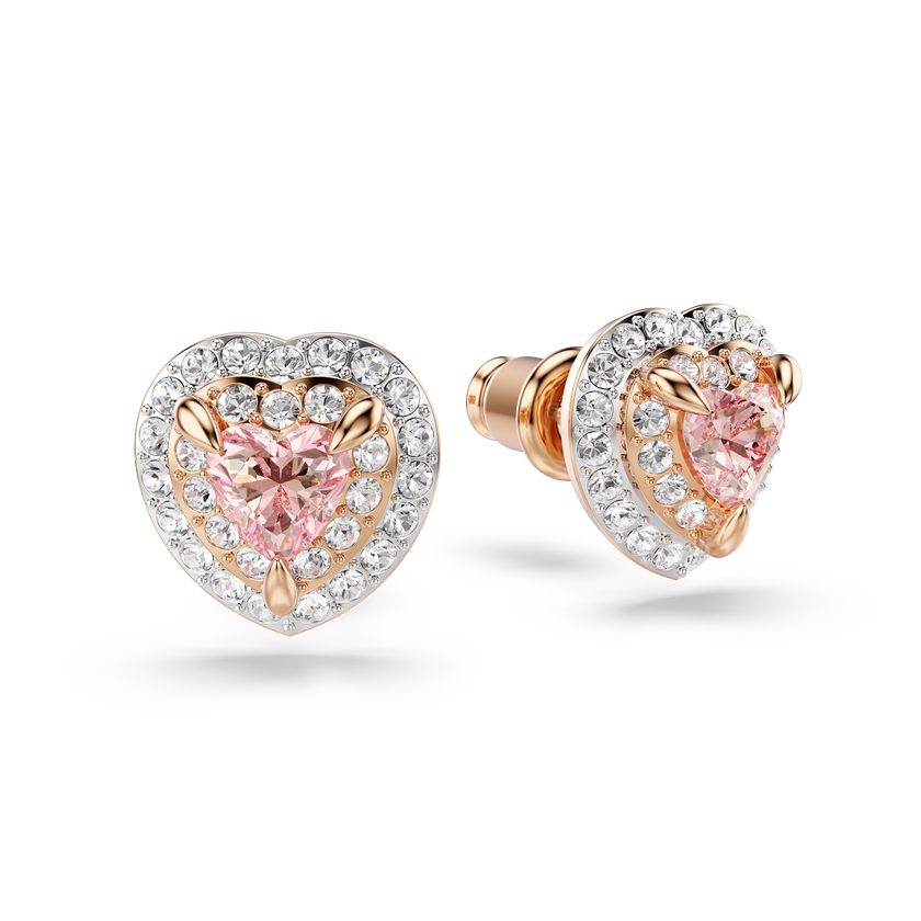 swarovski أقراط دبوسية one، قطع على شكل قلب، أحجار كريستال صغيرة متراصة، شكل قلب، لون وردي، لمسة نهائية من معادن مختلطة