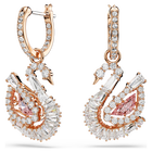swarovski swan drop earrings pav swan pink