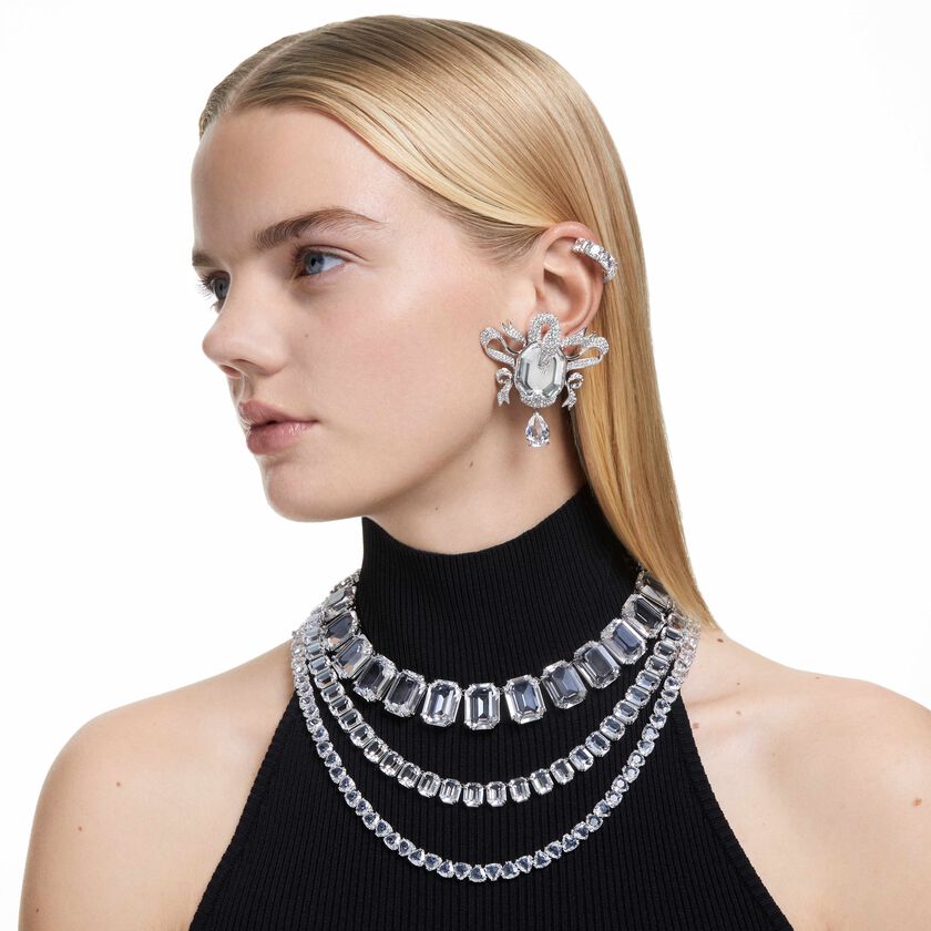 swarovski أقراط بمشبك matrix، قطع مربع، لون أبيض، طلاء روديوم