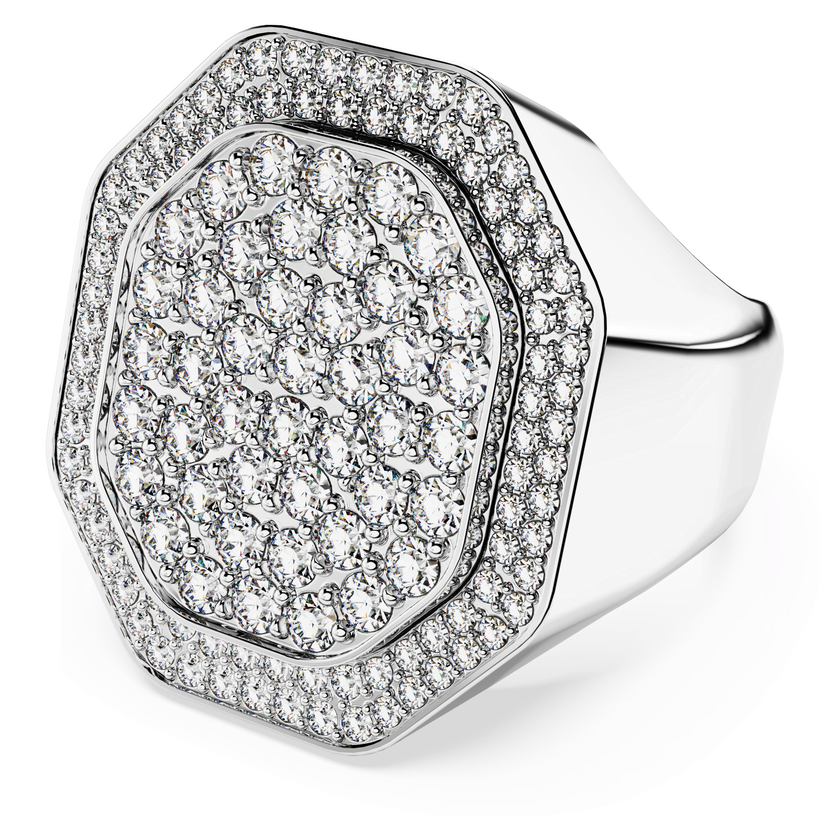 swarovski خاتم dextera كوكتيل، قطع مثمن، لون أبيض، طلاء روديوم