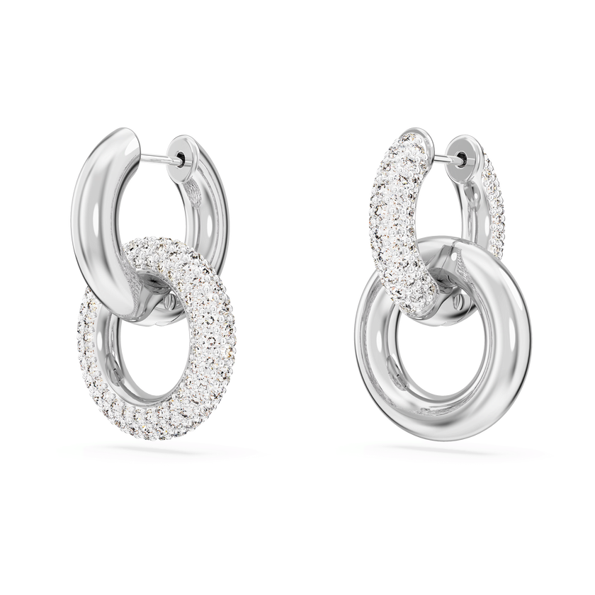 swarovski أقراط حلقية dextera، حلقات متداخلة، لون أبيض، طلاء روديوم