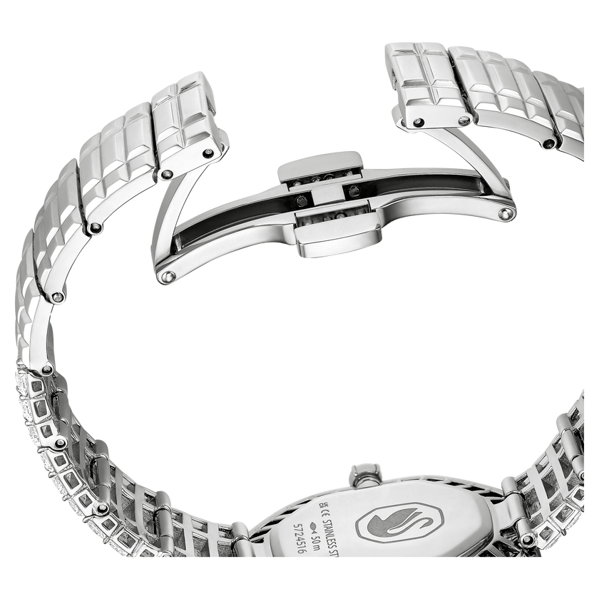 swarovski ساعة يد matrix octagon، قطع باغيت، سوار معدني، لون فضي، ستانلس ستيل
