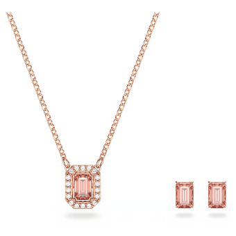 swarovski طقم millenia، مزدان بزركونيا سواروفسكي مثمنة، لون وردي، طلاء ذهبي وردي