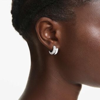 swarovski أقراط حلقية dextera، قطع مُستدير، حجم صغير، لون أبيض، طلاء روديوم