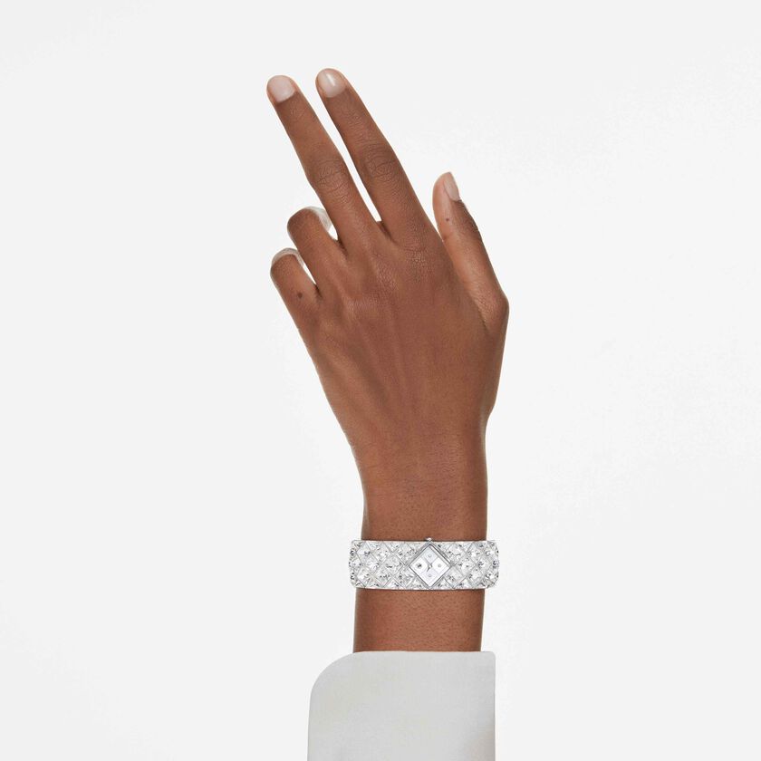 swarovski ساعة curiosa bangle، صناعة سويسرية، سوار كريستال، لون فضي، ستانلس ستيل