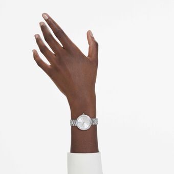 swarovski ساعة يد certa، صناعة سويسرية، سوار معدني، لون فضي، ستانلس ستيل