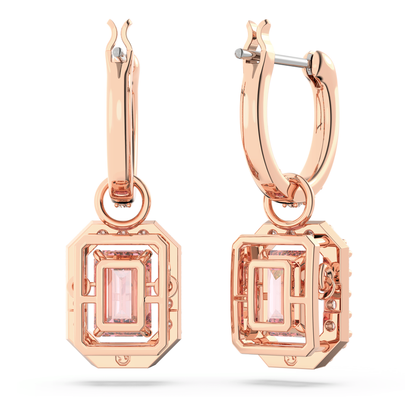 swarovski أقراط متدلية una، قطع مثمن، لون وردي، طلاء بلون ذهبي وردي