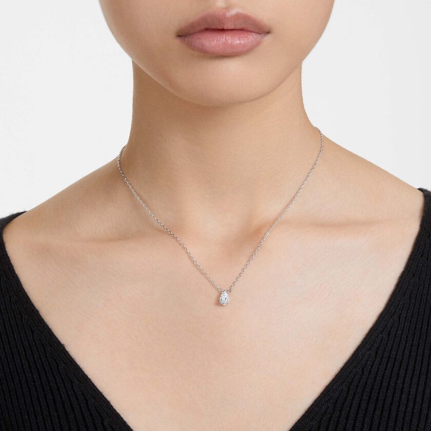 swarovski قلادة stilla، قطع على شكل كمثري، لون أبيض، طلاء روديوم