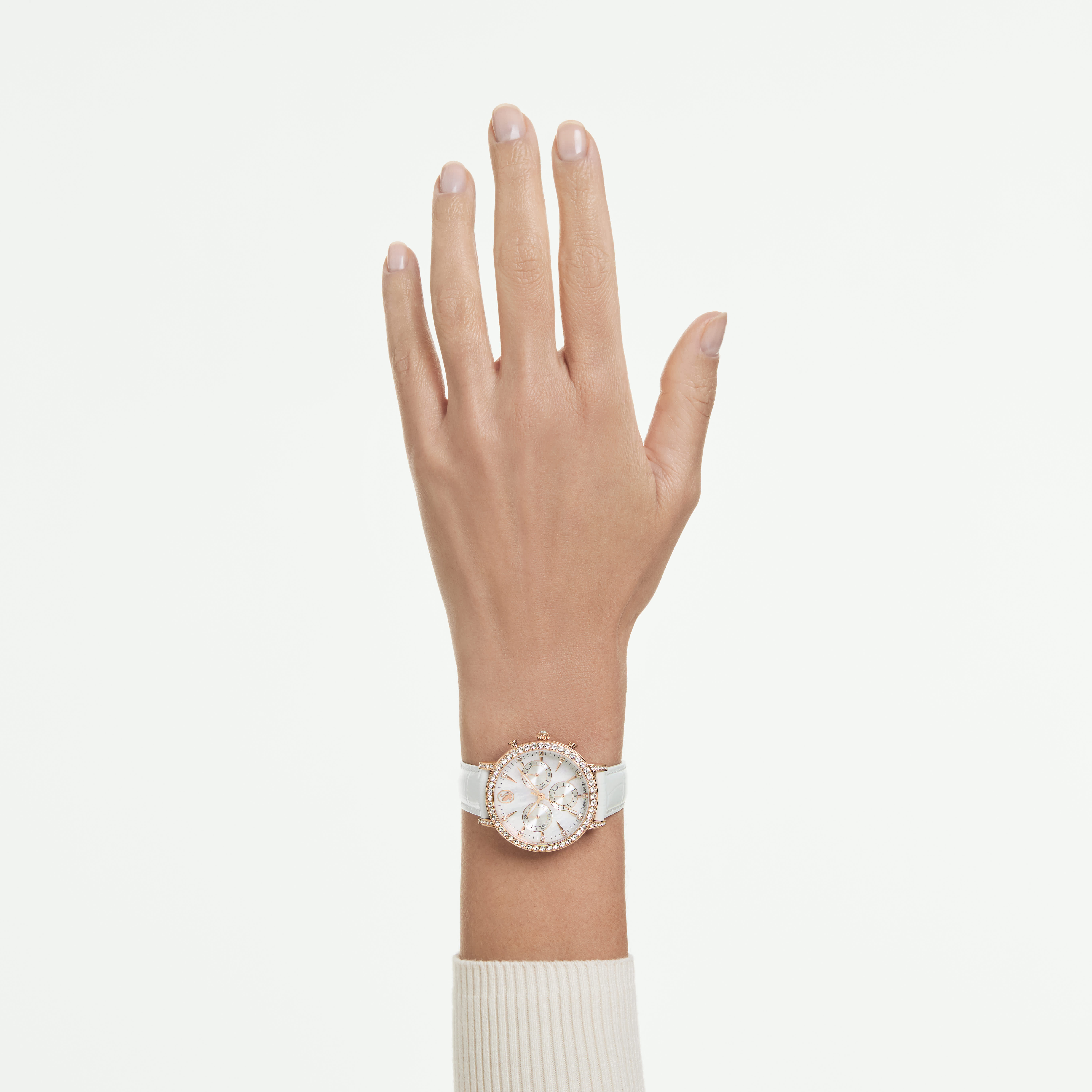 swarovski ساعة matrix تنس كرونو، سويسرية الصنع، حزام جلد، لون ذهبي وردي، لمسة نهائية باللون الذهبي الوردي