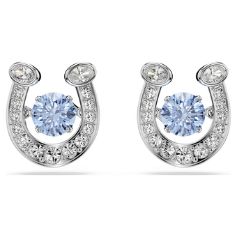 swarovski أقراط دبوسية symbolica، قطع مستدير، أحجار كريستال صغيرة متراصة، شكل حدوة حصان، لون أزرق، طلاء روديوم