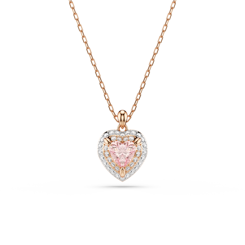 swarovski قلادة one، قطع على شكل قلب، أحجار كريستال صغيرة متراصة، شكل قلب، لون وردي، لمسة نهائية من معادن مختلطة