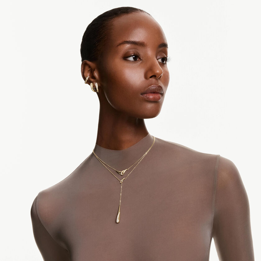 swarovski قلادة classica، قطع مستدير، تصميم متداخل، لون أبيض، فضة استرليني، لمسة نهائية من الذهب عيار 18 قيراط