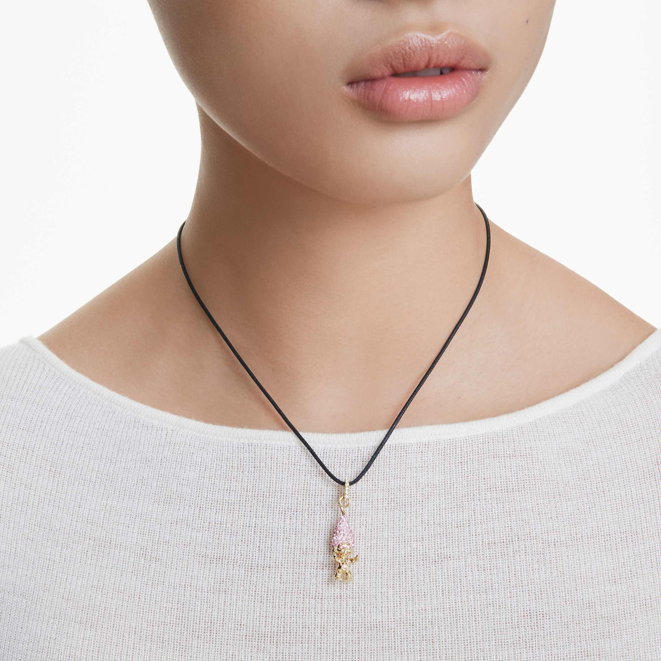 swarovski طقم good luck trolls، قزم، لون وردي، طلاء باللون الذهبي