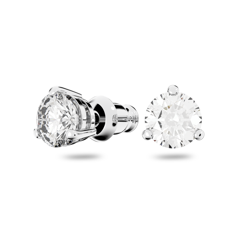 swarovski أقراط solitaire للأذن المثقوبة، لون أبيض، طلاء روديوم
