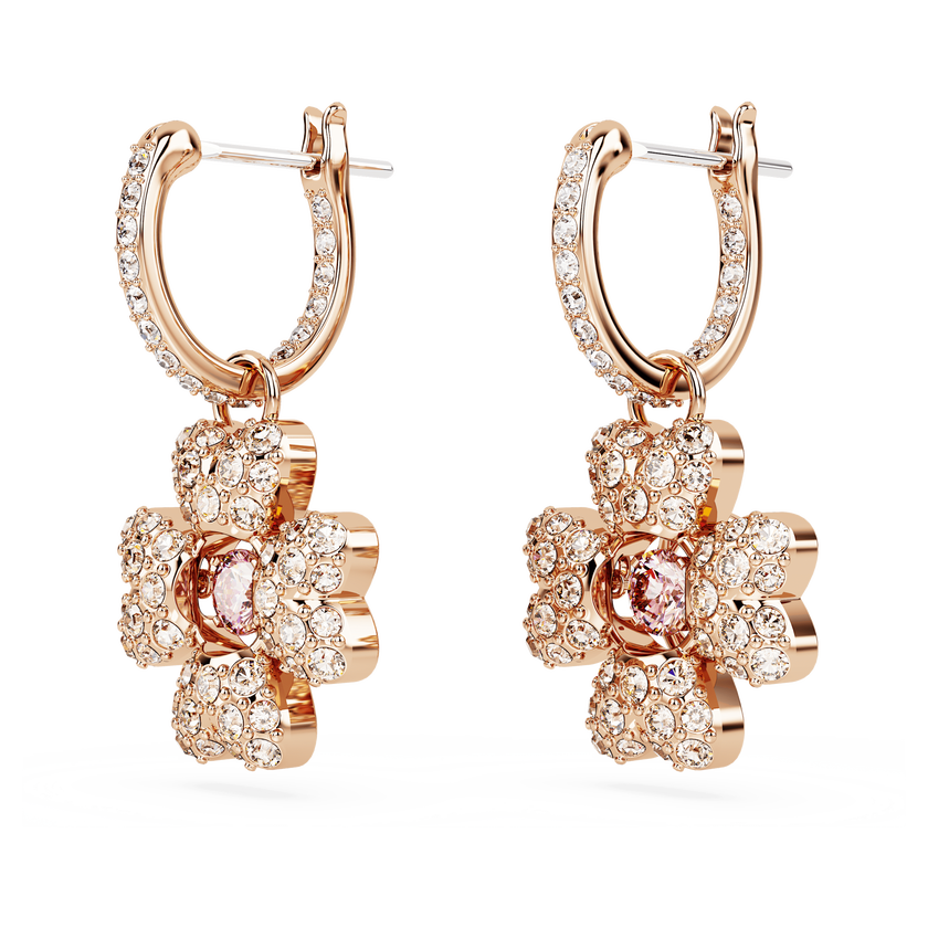 swarovski أقراط متدلية idyllia، على شكل زهرة برسيم، لون أبيض، طلاء بلون ذهبي وردي